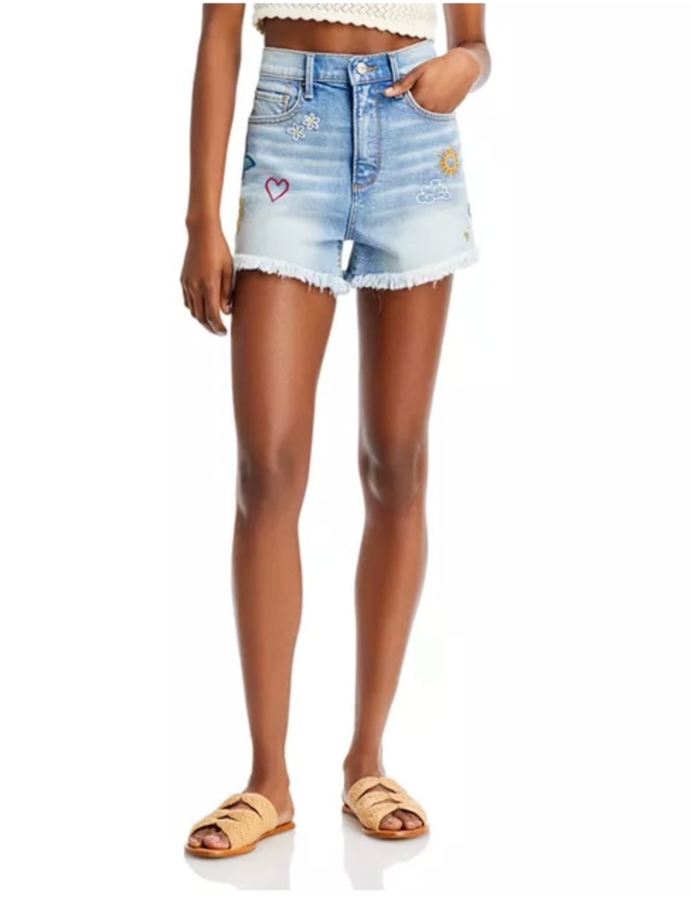 NWT Driftwood Goldie Light Blue Embroidered High-Rise Denim Shorts W30(m/l)